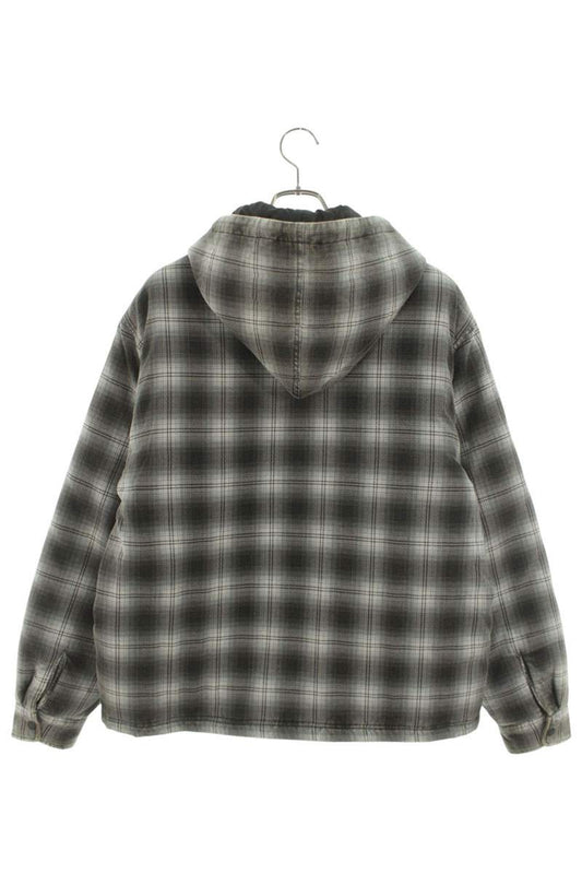 STUSSY Gray Zip Hooded Plaid Shirt Jacket Size L