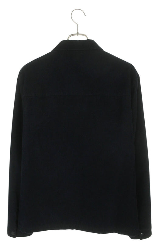 PRADA Logo Plate Corduroy Shirt Jacket Navy Size M