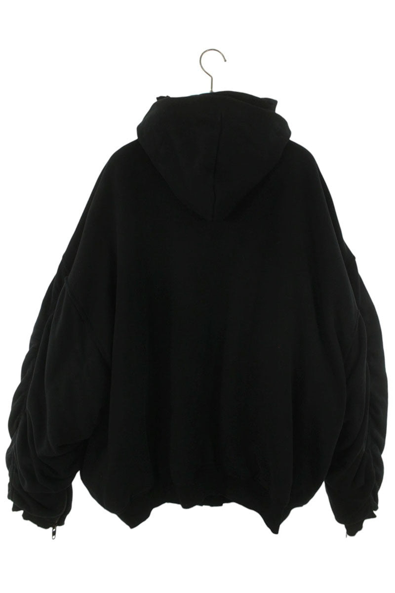 BALENCIAGA Distressed Oversized Hooded Bomber Black Size XS