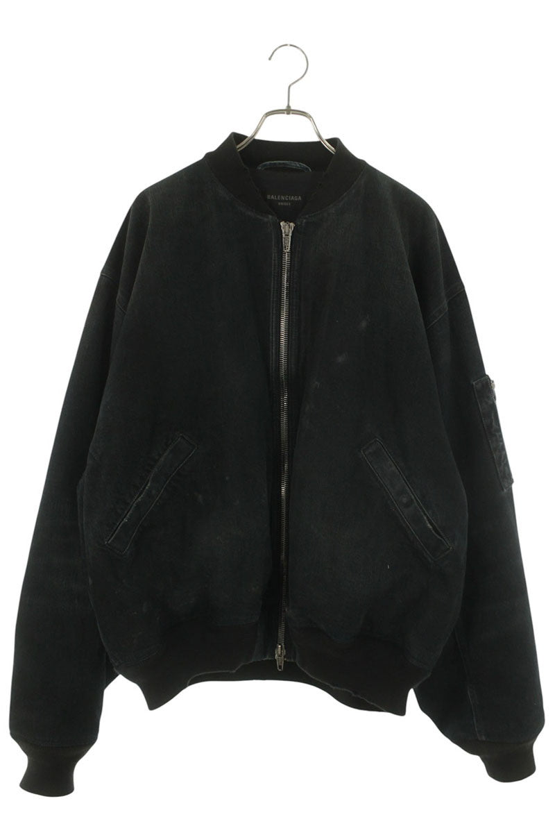 BALENCIAGA Washed Denim Bomber Jacket Black Size L