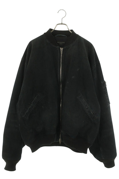BALENCIAGA Washed Denim Bomber Jacket Black Size L