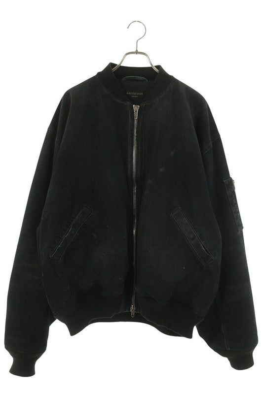 BALENCIAGA Washed Denim Bomber Jacket Black Size L