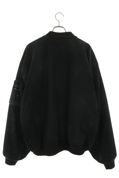 BALENCIAGA Washed Denim Bomber Jacket Black Size L