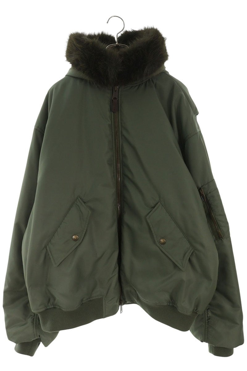 BALENCIAGA Fur Hood Bomber Jacket Khaki Size L