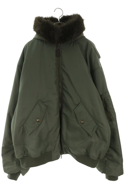 BALENCIAGA Fur Hood Bomber Jacket Khaki Size L