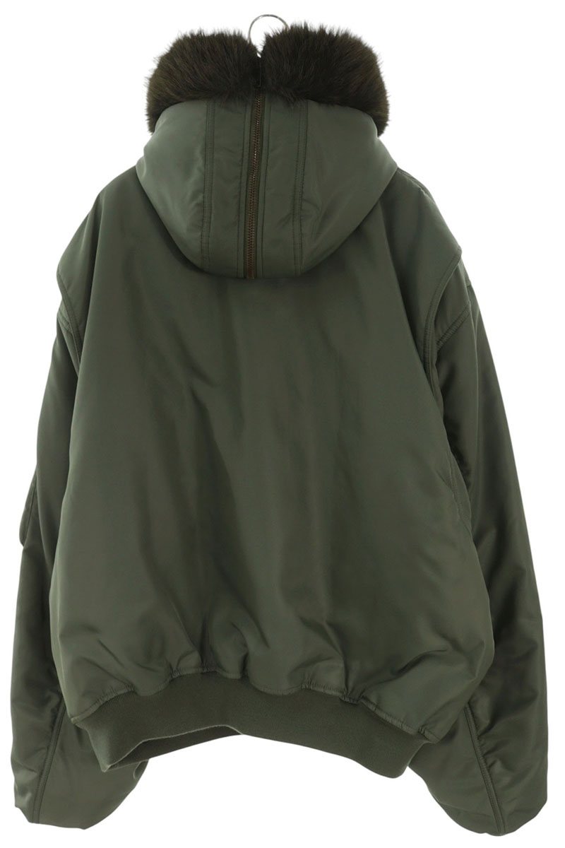 BALENCIAGA Fur Hood Bomber Jacket Khaki Size L