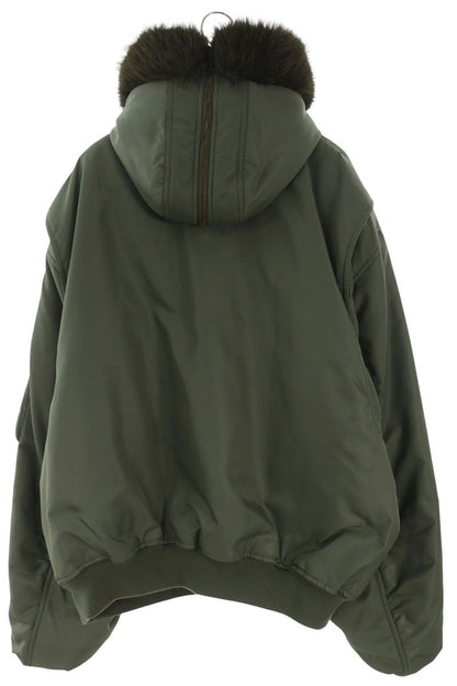 BALENCIAGA Fur Hood Bomber Jacket Khaki Size L