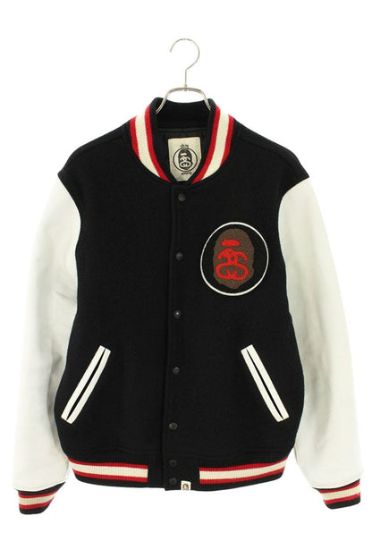A BATHING APE x STUSSY Logo Patch Varsity Jacket Size XL