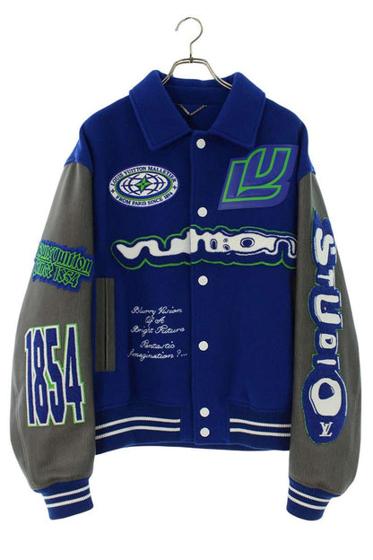 LOUISVUITTON 23AW Leather Sleeve Varsity Jacket Size 52