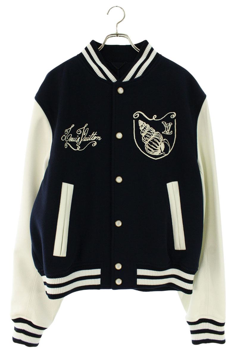 LOUISVUITTON 24AW Leather Sleeve Varsity Jacket Size 56