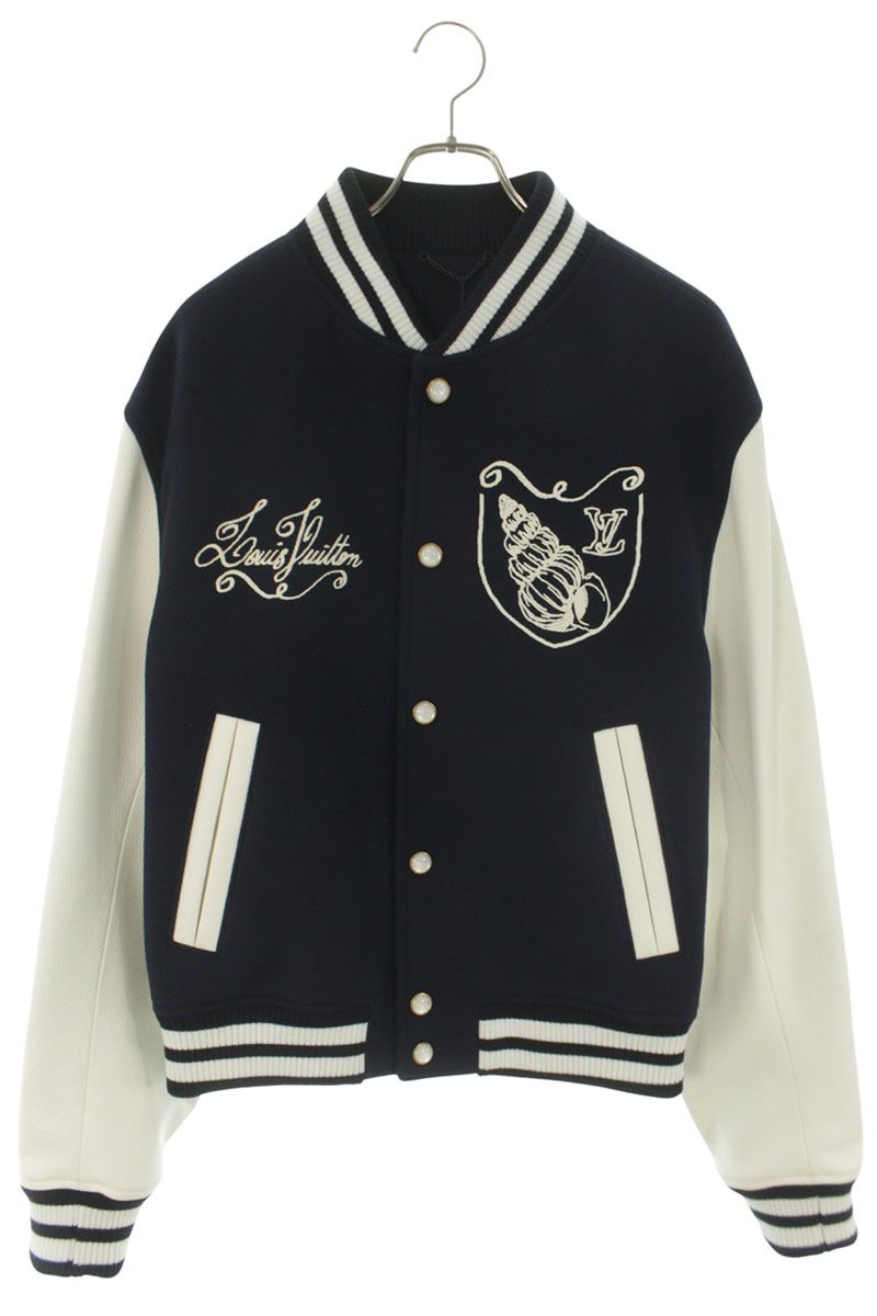 LOUISVUITTON LV Embroidered Leather Panel Blouson Size 54