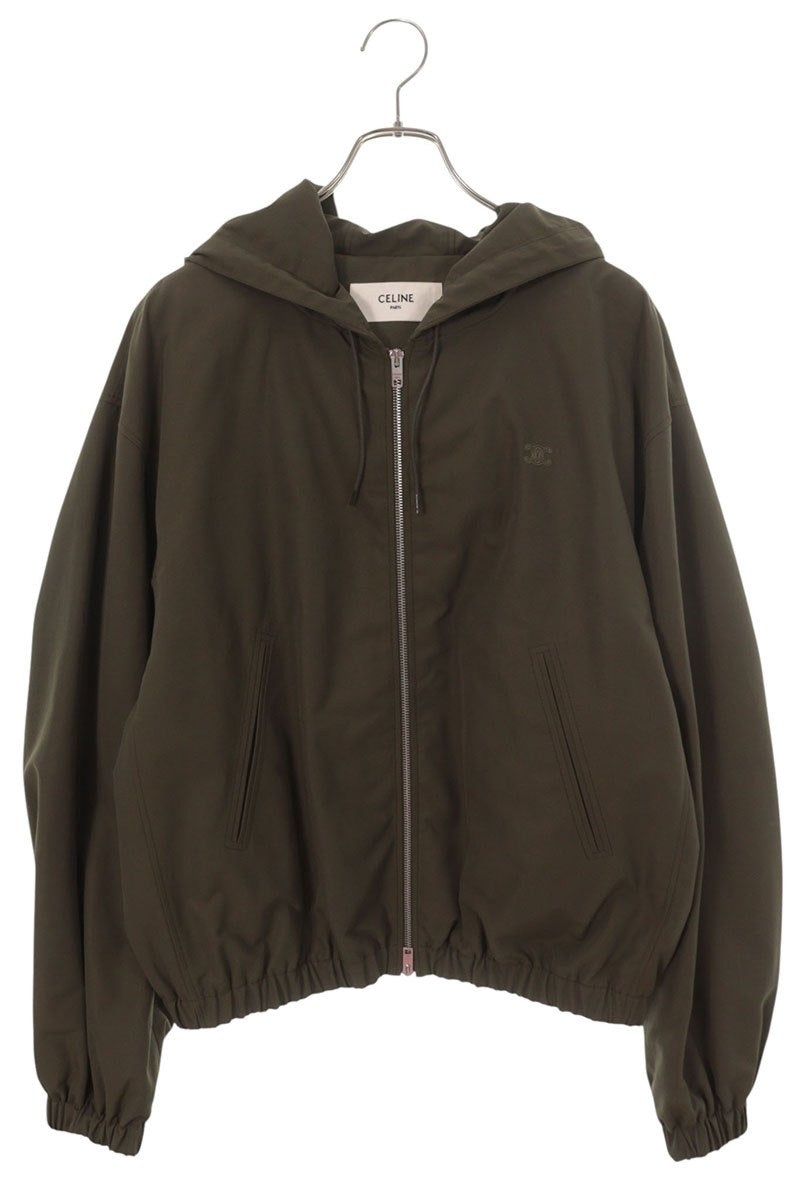 CELINE Triomphe Quilted Windbreaker Jacket Olive Size 50