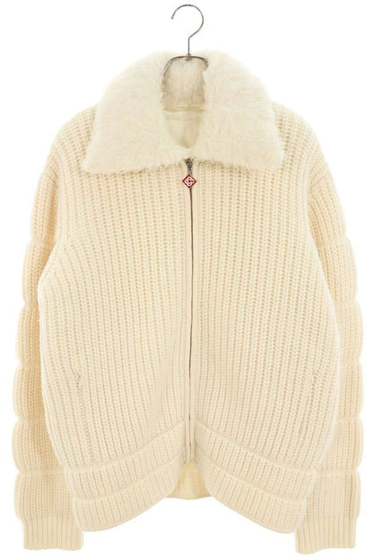 CASABLANCA 25AW Rib Padded Jacket Fur Collar White Size M