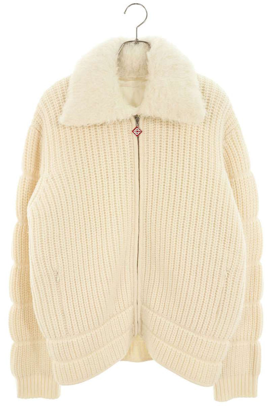 CASABLANCA 25AW Rib Padded Jacket Fur Collar White Size M