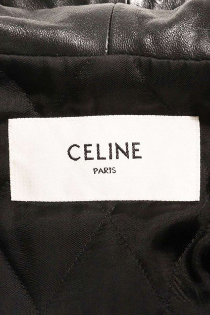 CELINE Soft Lambskin Leather Hood Logo Blouson Black Size S