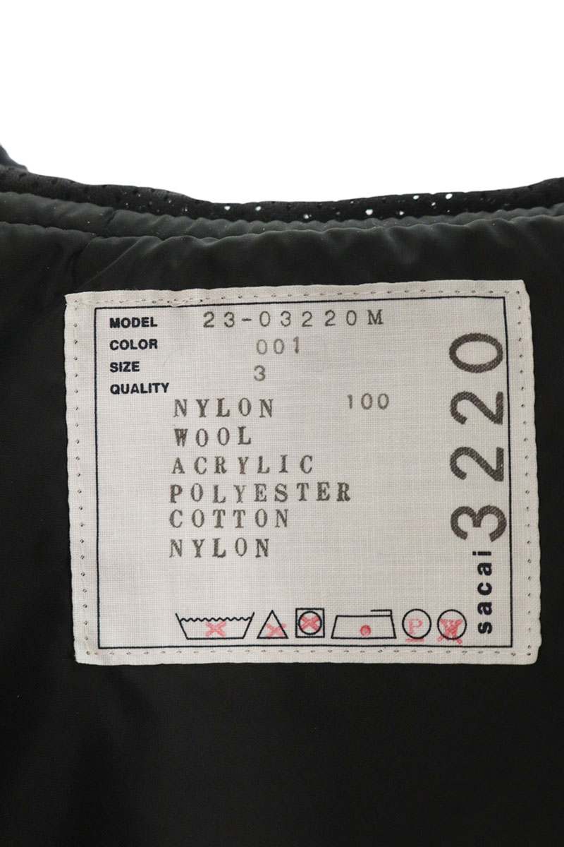 Sacai 23AW Nylon Fleece-Docked Flight Jacket Black Size 3