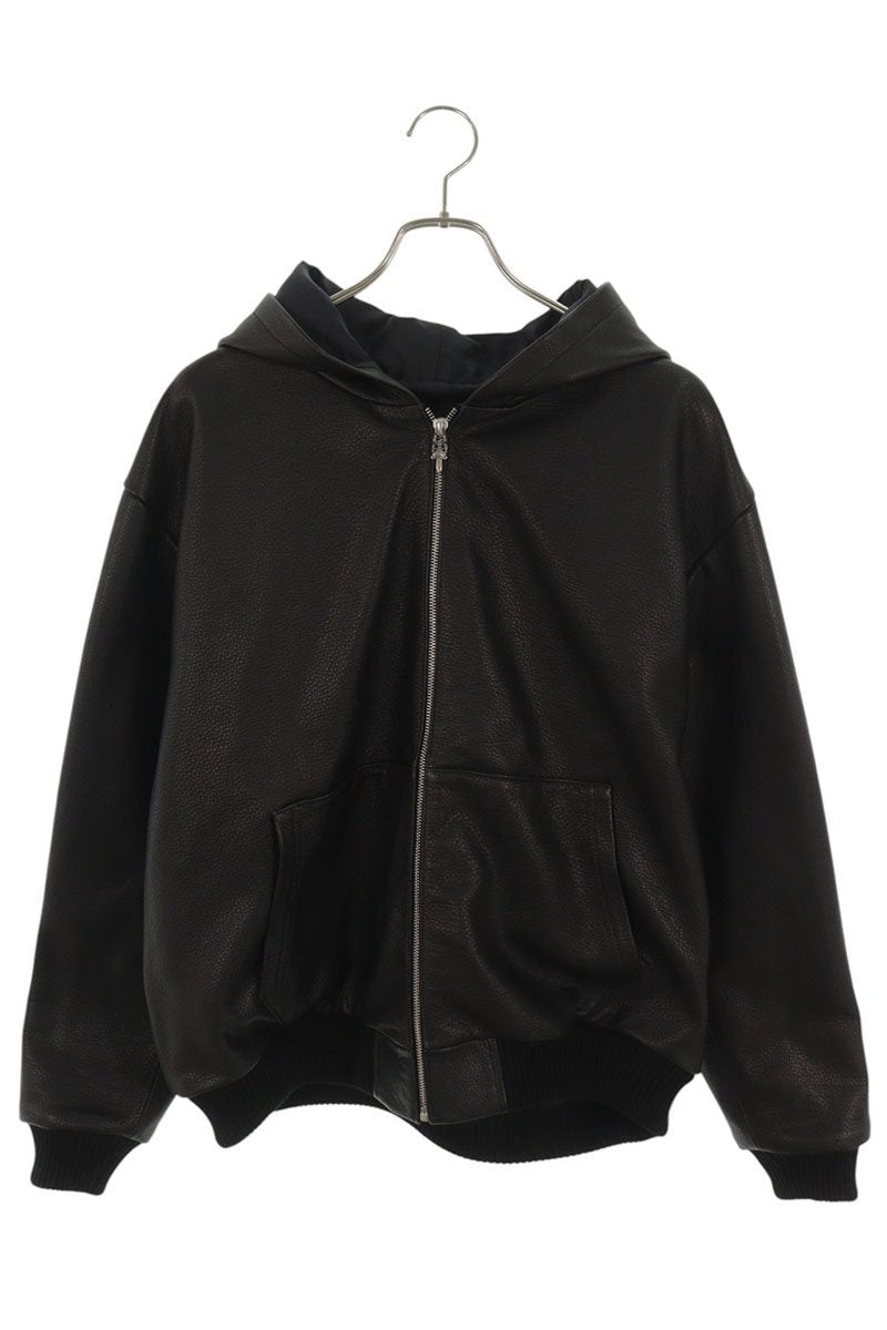 Chrome Hearts Dagger Zip Leather Hoodie Jacket Black Size M