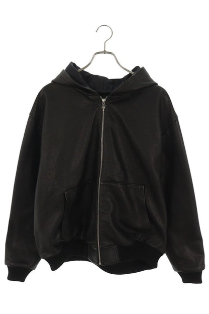Chrome Hearts Dagger Zip Leather Hoodie Jacket Black Size M