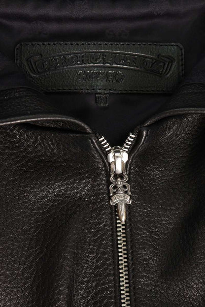 Chrome Hearts Dagger Zip Leather Hoodie Jacket Black Size M