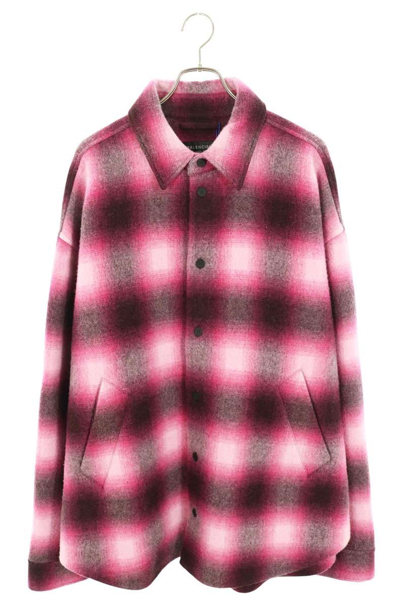 BALENCIAGA Check Pattern Padded Shirt Pink Black Blouson Size 44