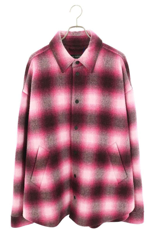 BALENCIAGA Check Pattern Padded Shirt Pink Black Blouson Size 44