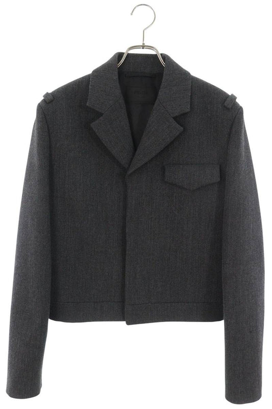 PRADA Triangle Logo Plate Wool Jacket Gray Size 46
