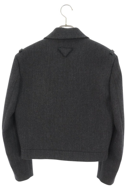 PRADA Triangle Logo Plate Wool Jacket Gray Size 46