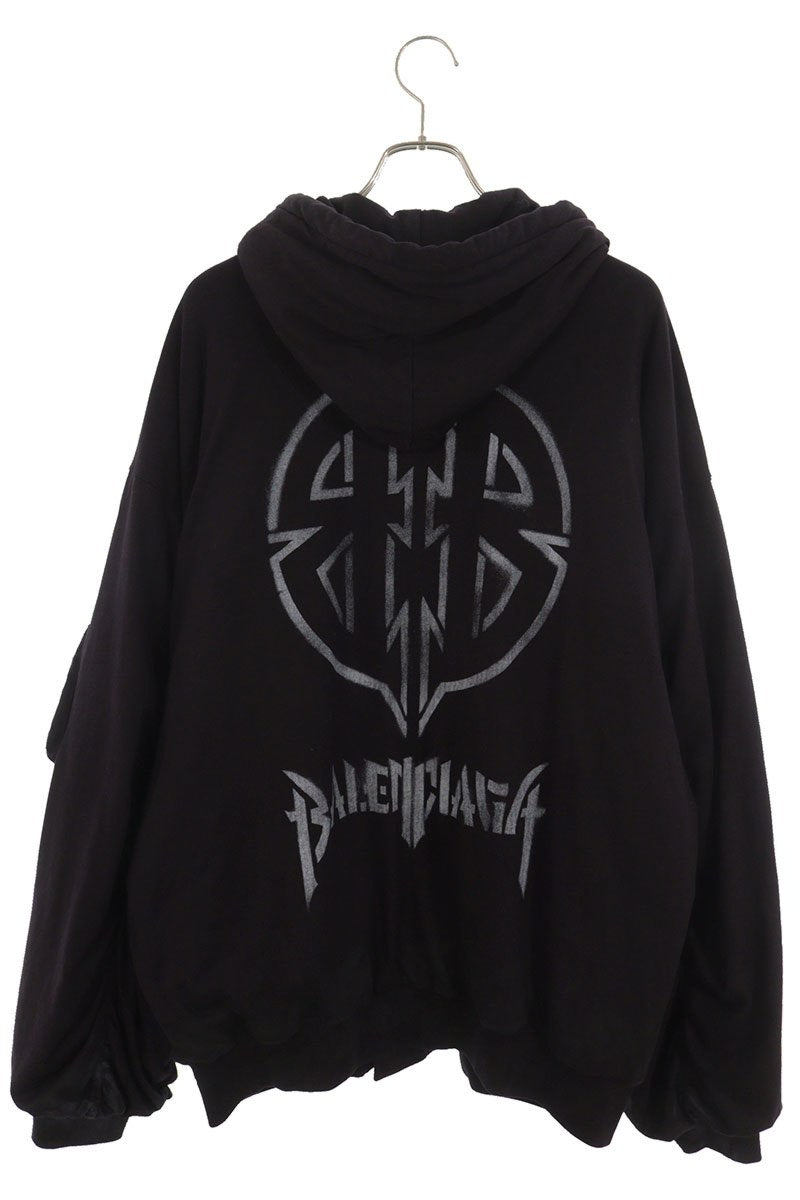 BALENCIAGA Back Logo Hooded Zip Bomber Jacket Black Size L