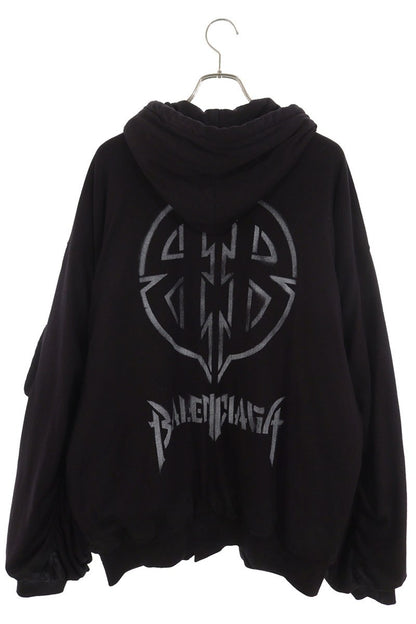 BALENCIAGA Back Logo Hooded Zip Bomber Jacket Black Size L