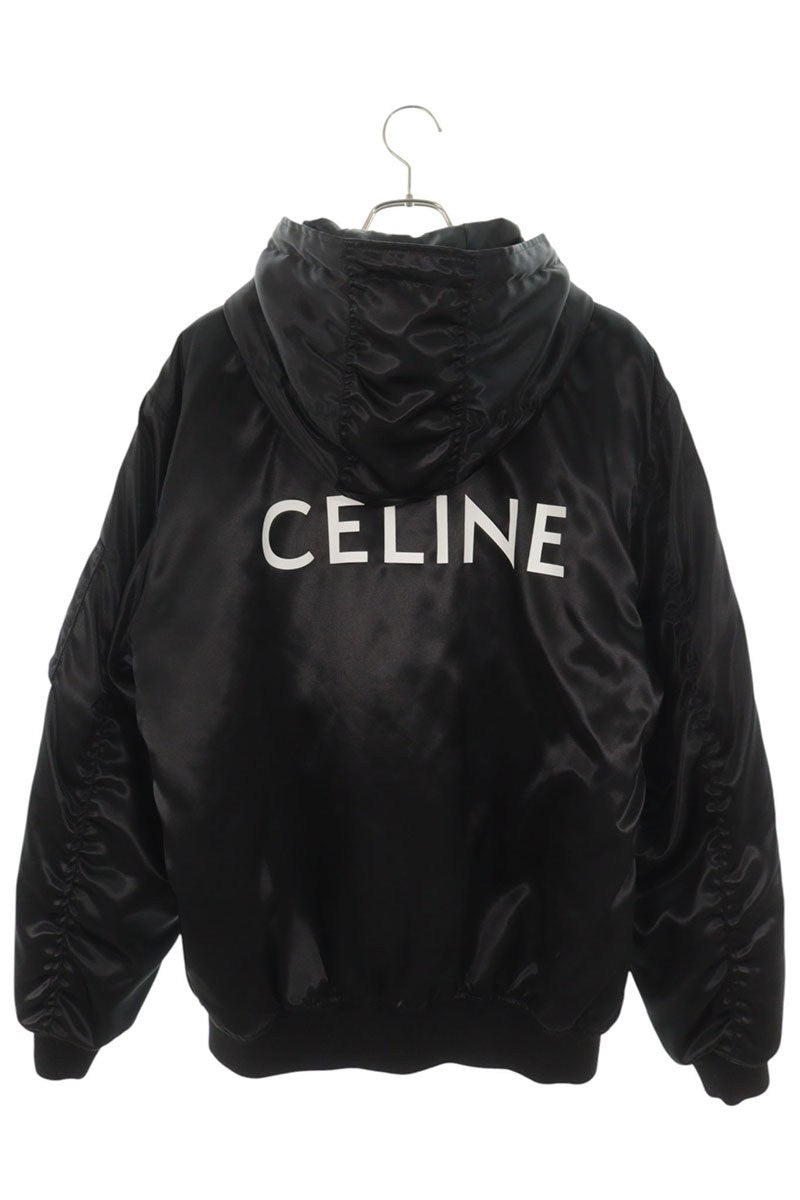 CELINE Back Logo Print Nylon Hooded Jacket Black Size 48