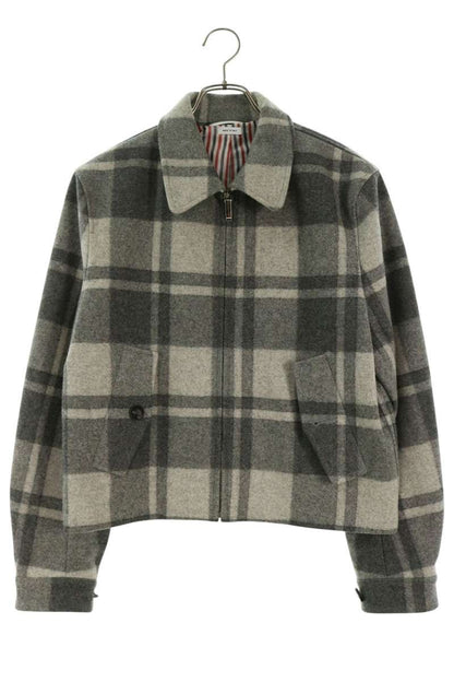 THOM BROWNE MJU422A Wool Check Zip Jacket Gray Size 0