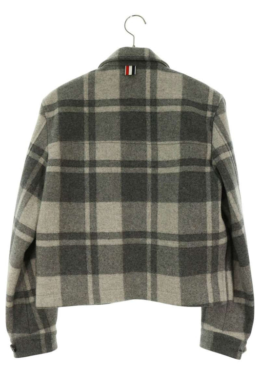 THOM BROWNE MJU422A Wool Check Zip Jacket Gray Size 0