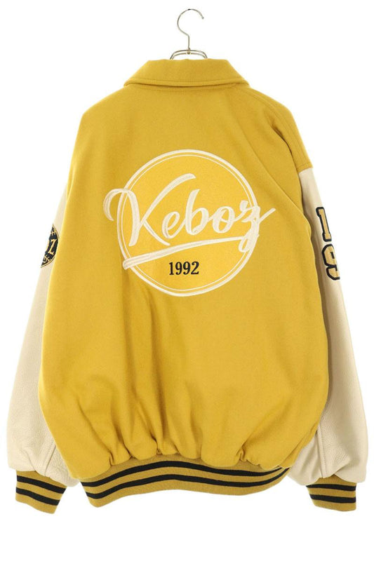 KEBOZ Melton Leather Varsity Jacket Yellow Size XL