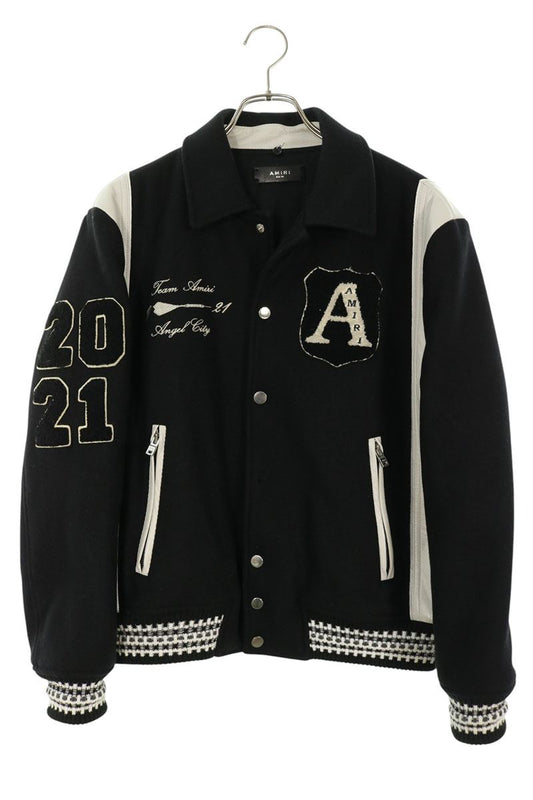 AMIRI Wool Leather Varsity Jacket Black Size 50
