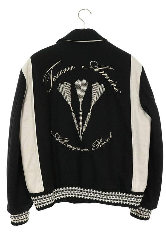 AMIRI Wool Leather Varsity Jacket Black Size 50