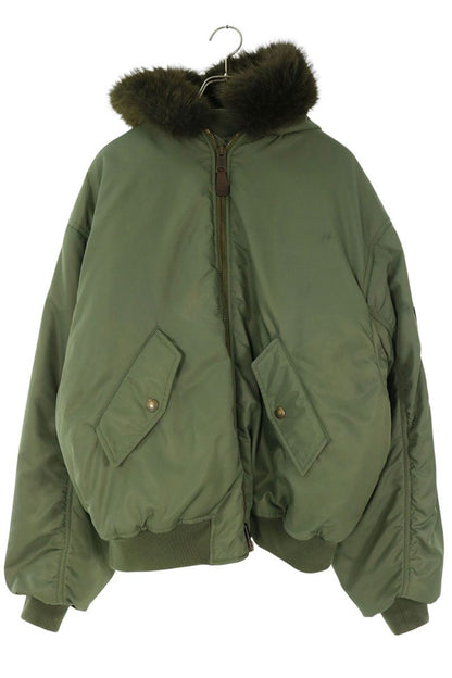 BALENCIAGA Fur Hooded Nylon Bomber Jacket Green Size 1