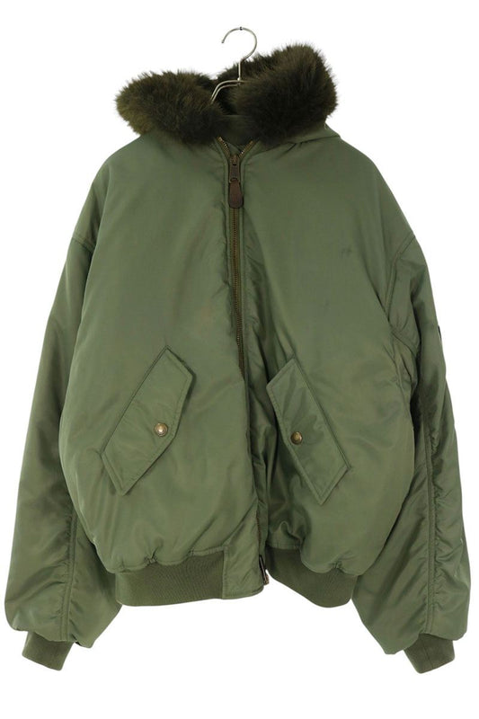 BALENCIAGA Fur Hooded Nylon Bomber Jacket Green Size 1