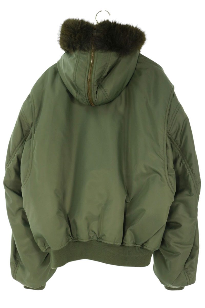 BALENCIAGA Fur Hooded Nylon Bomber Jacket Green Size 1