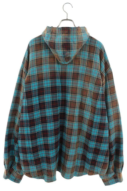 BALENCIAGA Blue Black Check Hooded Jacket Size XS