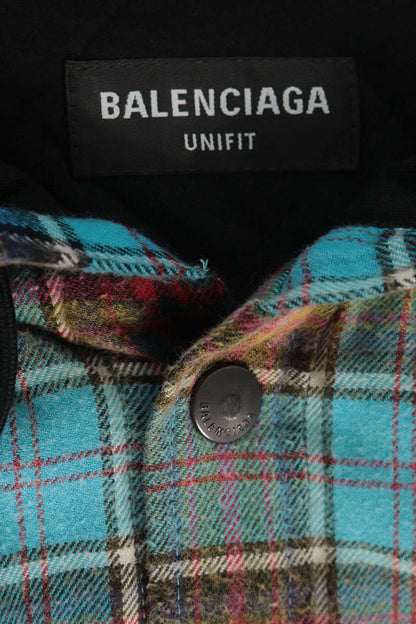 BALENCIAGA Blue Black Check Hooded Jacket Size XS