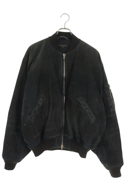 BALENCIAGA 25SS Damaged Denim Bomber Jacket Black Size XS
