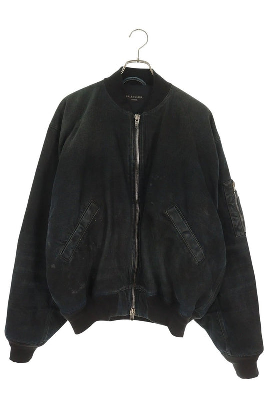 BALENCIAGA 25SS Damaged Denim Bomber Jacket Black Size XS