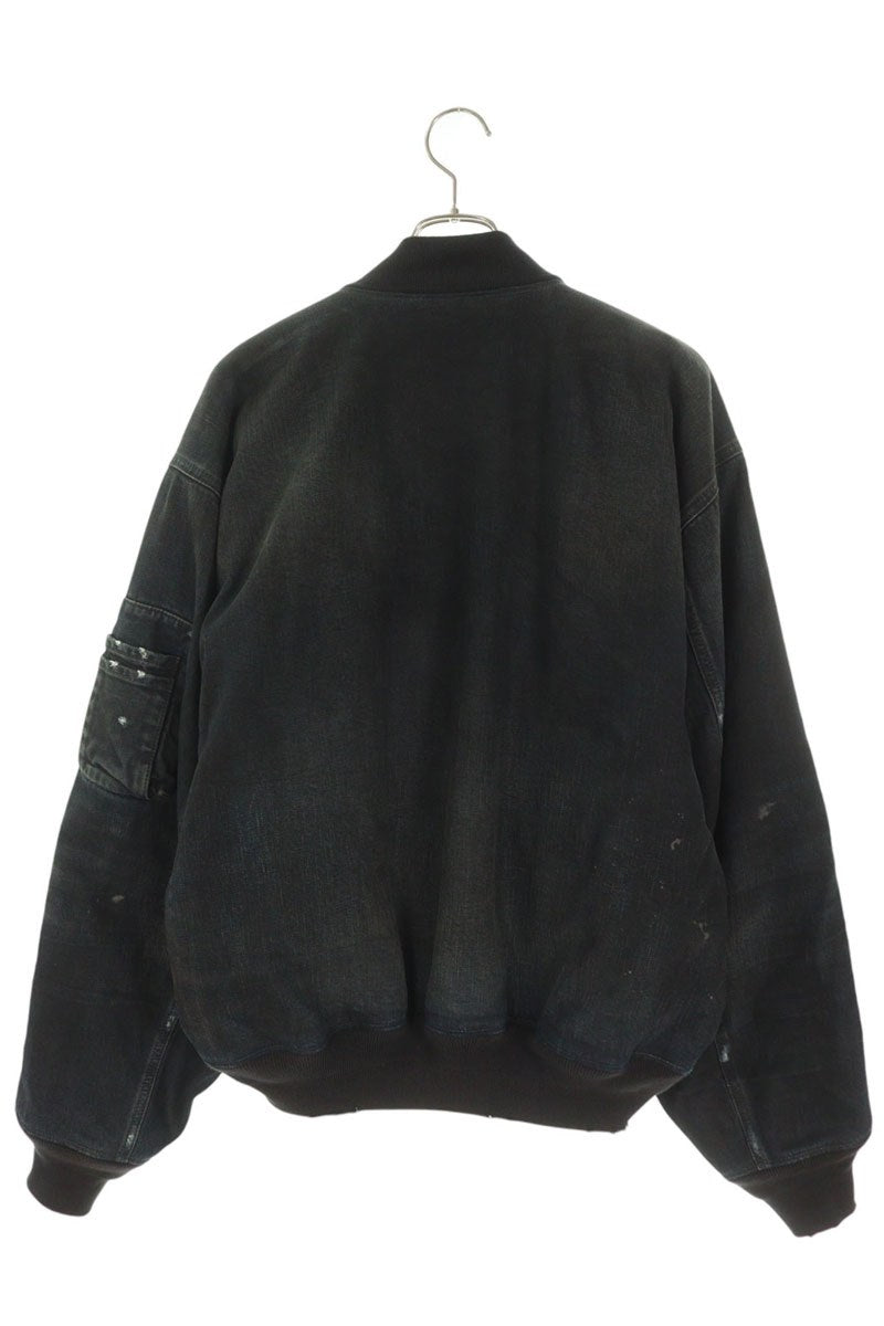 BALENCIAGA 25SS Damaged Denim Bomber Jacket Black Size XS