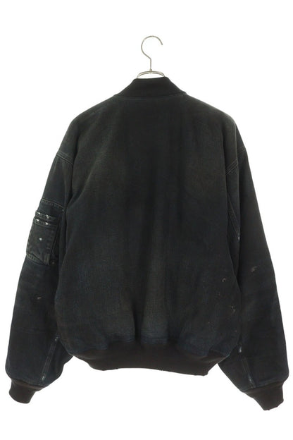 BALENCIAGA 25SS Damaged Denim Bomber Jacket Black Size XS