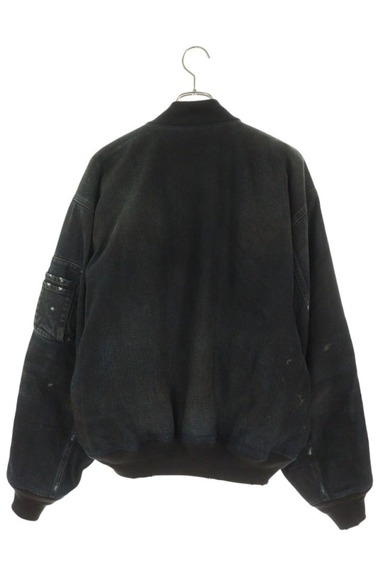 BALENCIAGA 25SS Damaged Denim Bomber Jacket Black Size XS