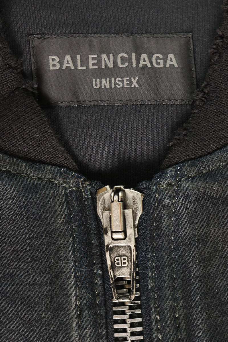 BALENCIAGA 25SS Damaged Denim Bomber Jacket Black Size XS