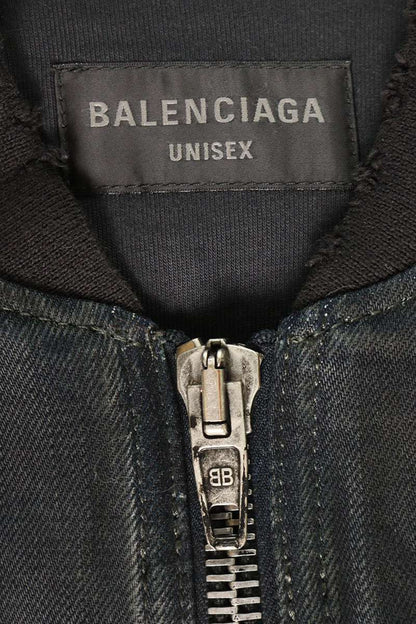 BALENCIAGA 25SS Damaged Denim Bomber Jacket Black Size XS