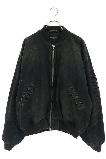 BALENCIAGA Distressed Denim Bomber Jacket Black Size M