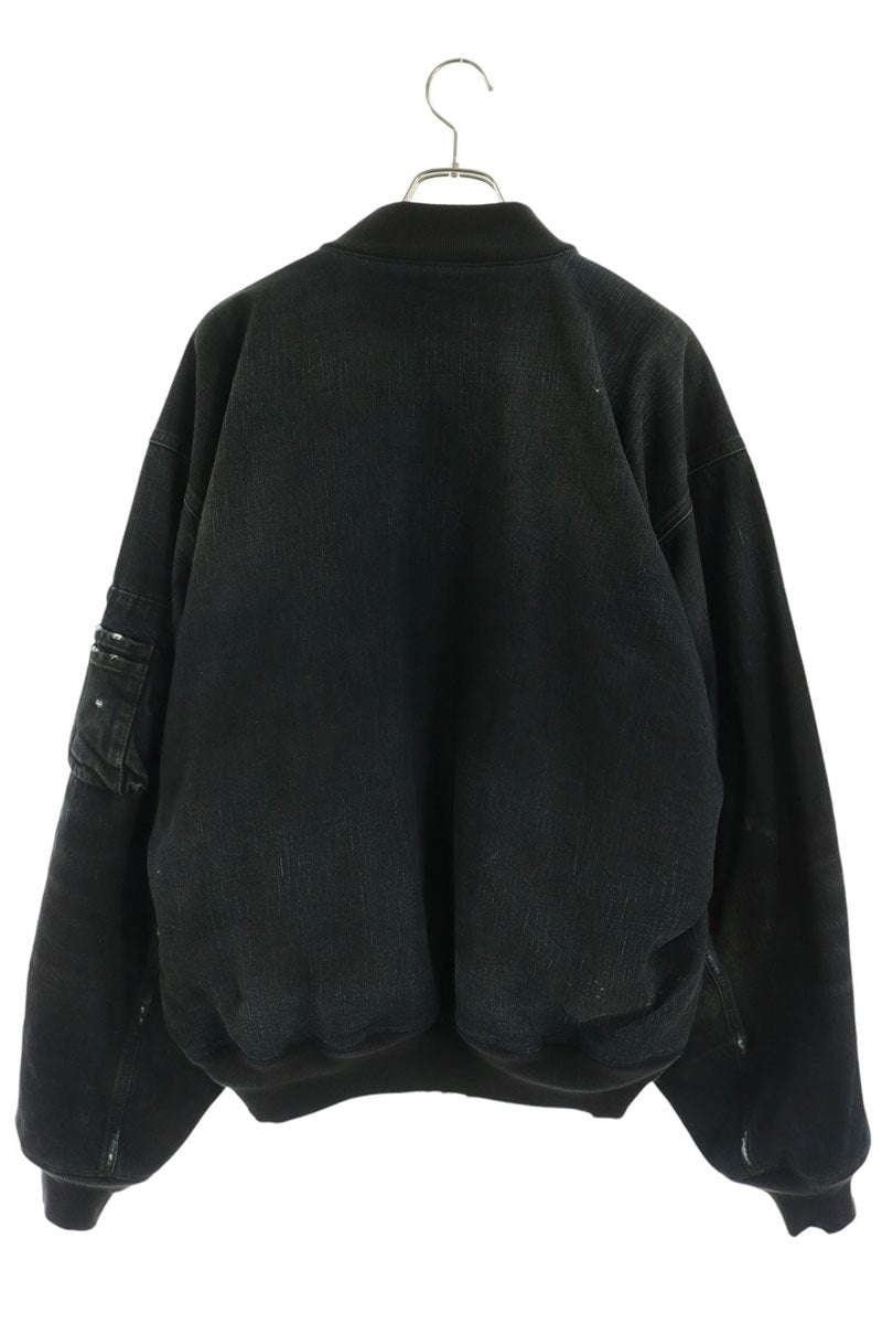 BALENCIAGA Distressed Denim Bomber Jacket Black Size M