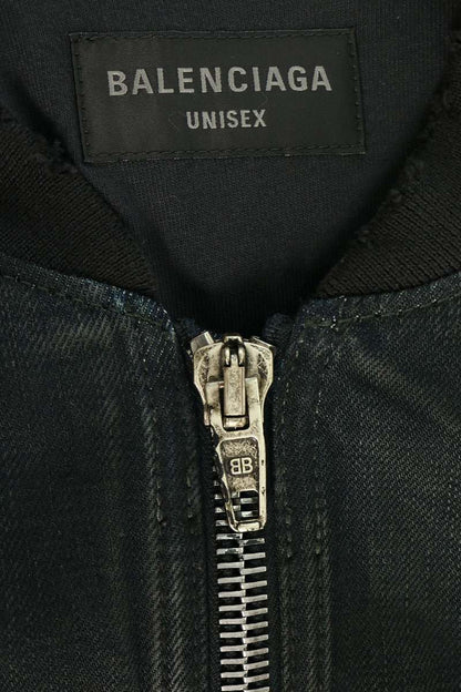 BALENCIAGA Distressed Denim Bomber Jacket Black Size M